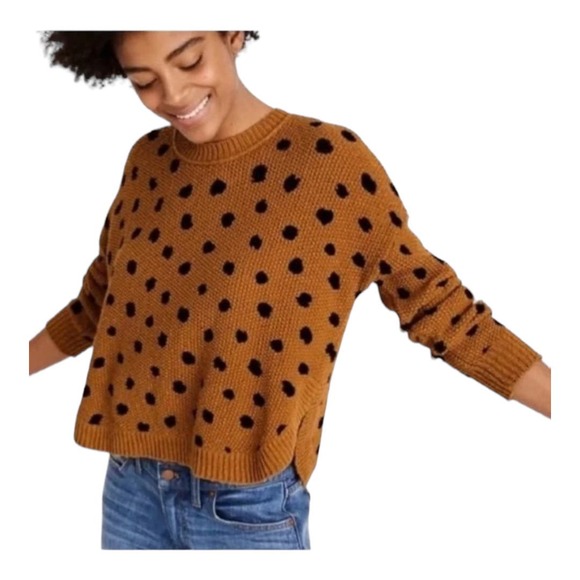 Madewell Sweaters - Madewell Textured Knit Hillview Painted Spot Sweater Camel Gold Black Small